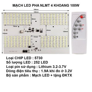 Bộ mạch đèn LED năng lượng mặt trời LED pha 4 khoang 100W gồm mạch và remote