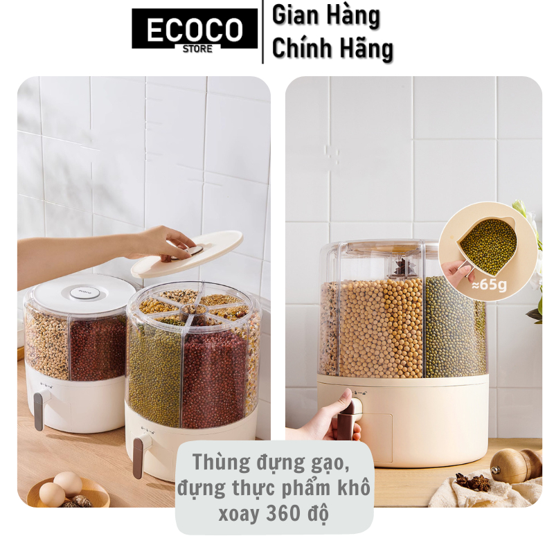 Thùng đựng gạo, ngũ cốc ECOCO E2333 có 6 ngăn thông minh chống ẩm cao cấp| Hộp đựng đồ khô