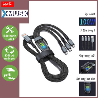 Dây Cáp Sạc Nhanh XMUSK, 100W Màn Hình Kỹ Thuật Số 3 Trong 1