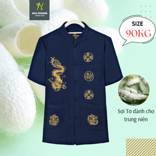 Áo cổ tàu nam chất đũi cao cấp mềm mát loại sơ mi nam trung niên thiêu rồng phượng cực đẹp ADUI16