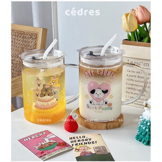  Cốc thuỷ tinh cỡ lớn có quai chịu nhiệt hình gấu đáng yêu birthday 1000ml cốc uống nước văn phòng decor Hàn Quốc Cedres 