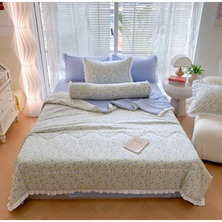 Bộ chăn ga cotton đũi 5 món, chăn trần bông mỏng 2mx2m3