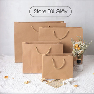 Túi giấy kraft có quai - size vừa - giấy kraft nâu trơn dày và cứng cáp, túi quà tặng