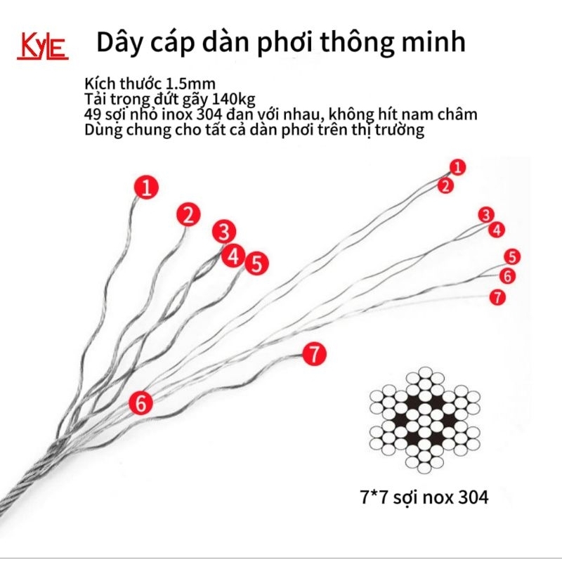 1m Dây cáp dàn phơi thông minh Hòa Phát lụa inox304