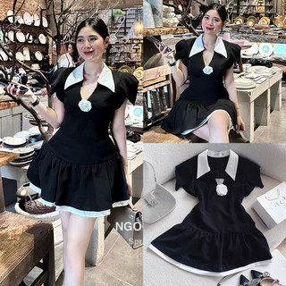 ĐẦM XỐP NỔI PHỐI TAY ĐEN
