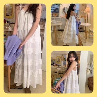 Váy Midi Trắng 2 Dây Tầng