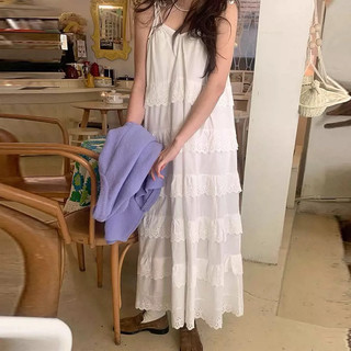 Váy Midi Trắng 2 Dây Tầng