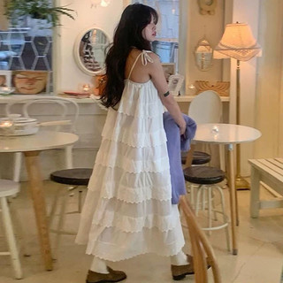 Váy Midi Trắng 2 Dây Tầng