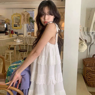 Váy Midi Trắng 2 Dây Tầng