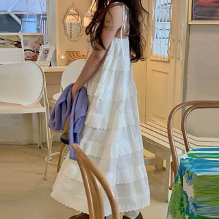 Váy Midi Trắng 2 Dây Tầng
