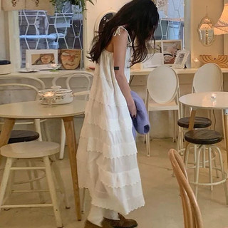 Váy Midi Trắng 2 Dây Tầng