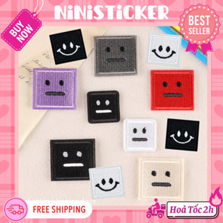  Iron Patch Miếng Ủi Thêu Quần Áo Sticker Vá Đồ Rách Biểu Tượng Emoji Mặt Vuông Cảm Xúc Robot Cười Đơ Ninisticker 