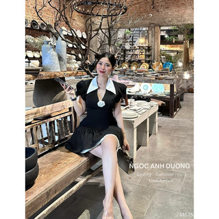 ĐẦM XỐP NỔI PHỐI TAY ĐEN