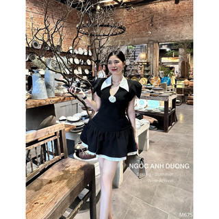 ĐẦM XỐP NỔI PHỐI TAY ĐEN