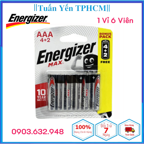 Pin AAA Energizer E92 Alkaline - Vỉ 6 Viên - Toppin