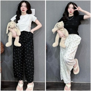 Set đồ nữ áo thun gân quần đũi phối màu đen trắng có bigsize đến 85kg