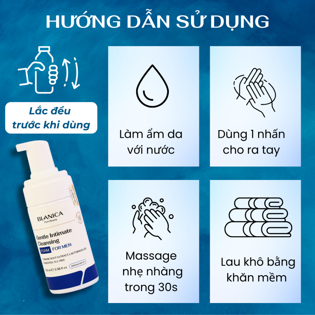 Bọt vệ sinh nam BLANICA chiết xuất lá trầu không, Dung dịch vệ sinh tạo bọt, tự tin nam tính 100ml