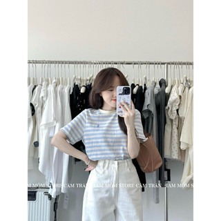Áo cổ tròn thêu ngựa kẻ 3 màu nữ