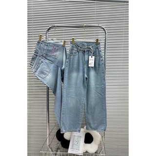 (Nấm Lùn 95cm) Quần Jeans Suông Lưng Cao Thêu Nơ Hồng Thảo Xinh 38-69kg