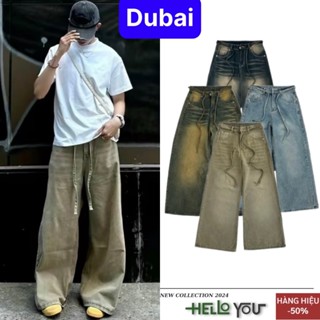 QUẦN BAGGY JEANS ỐNG RỘNG LOE THẮT LƯNG FORM TO UNISEX NAM NỮ PHONG CÁCH CAO CẤP NEW - DUBAI FASHION