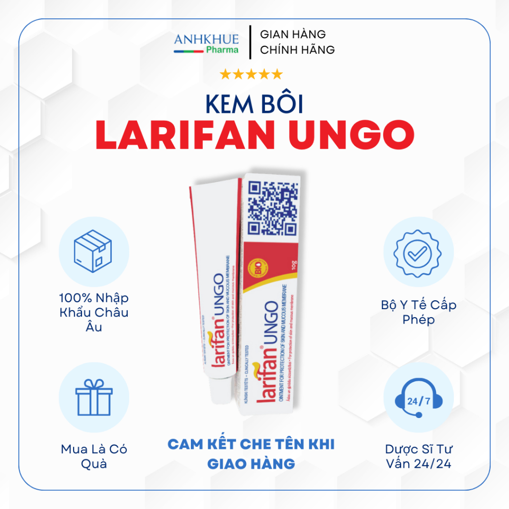 [HSD 02/2026] Kem bôi Larifan Ungo tuýp 10g giúp ngăn ngừa mụn rộp, sùi mào gà, Herpes - Hàng chính hãng Châu Âu