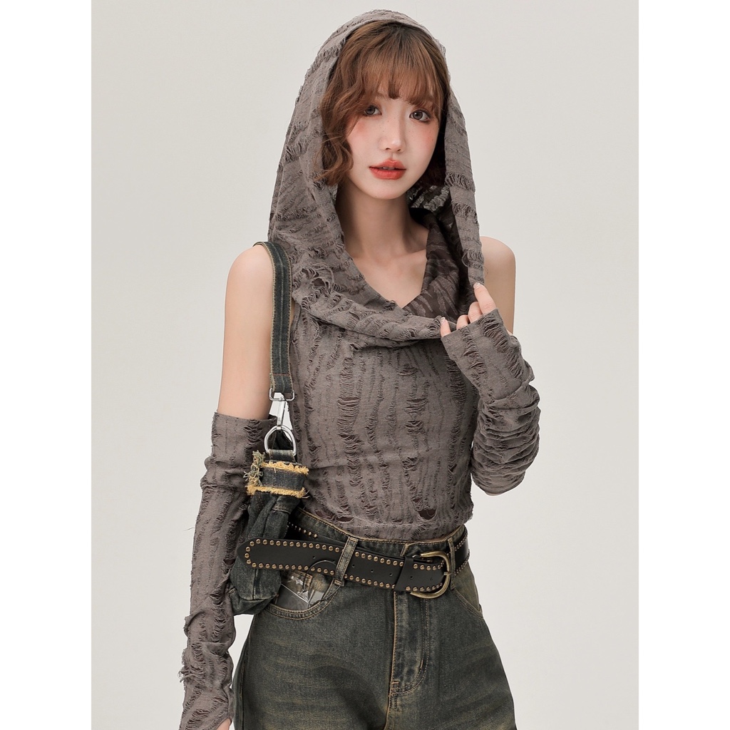 Áo croptop có mũ 3 màu Quảng Châu Thời trang mùa hè 2024 (Có ảnh thật)