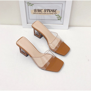 Dép Cao Gót 7P Quai Trong Cách Điệu Gót Hộp Trong Suốt