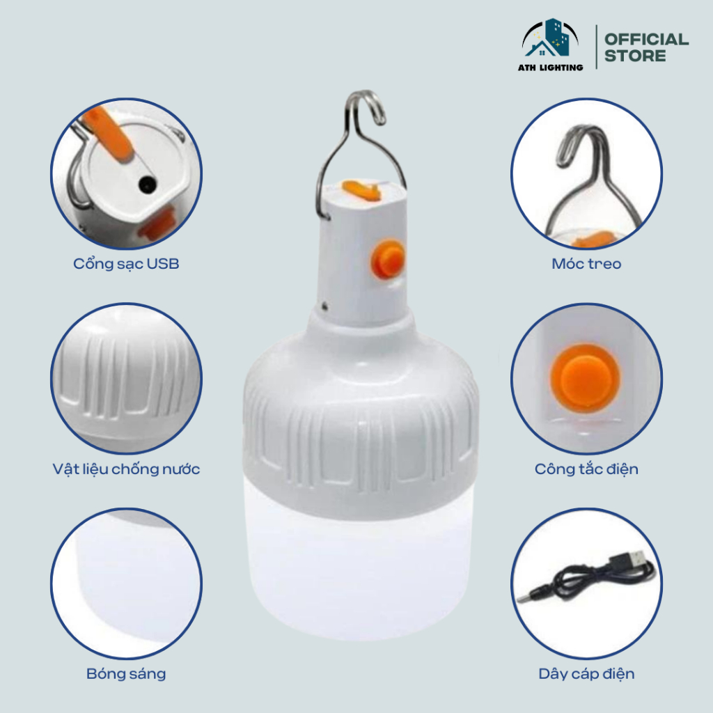 Đèn Tích Điện ATH LIGHTING 3 Chế Độ Sáng Siêu Tiết Kiệm Điện Nhỏ Gọn Tiện Lợi Dễ Dàng Mang Theo Cắm Trại, Dã Ngoại | BigBuy360 - bigbuy360.vn