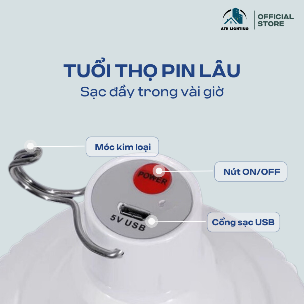 Đèn Tích Điện ATH LIGHTING 3 Chế Độ Sáng Siêu Tiết Kiệm Điện Nhỏ Gọn Tiện Lợi Dễ Dàng Mang Theo Cắm Trại, Dã Ngoại | BigBuy360 - bigbuy360.vn