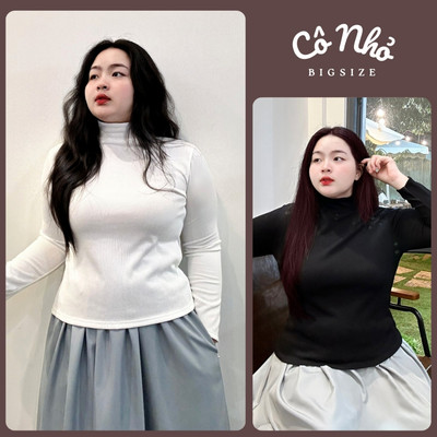 Áo Thun Bigsize Nữ Tay Dài Cổ Lọ Dáng Vừa Chất Nỉ Gân Co Giãn Dày Dặn Mua Thu Đông G216