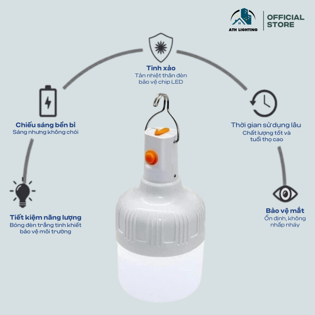Đèn Tích Điện ATH LIGHTING 3 Chế Độ Sáng Siêu Tiết Kiệm Điện Nhỏ Gọn Tiện Lợi Dễ Dàng Mang Theo Cắm Trại, Dã Ngoại | BigBuy360 - bigbuy360.vn