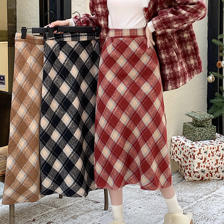 Chân váy dạ Beyo chân kẻ caro chân váy dáng dài cạp khoá xẻ tà cao cấp T010 | BigBuy360 - bigbuy360.vn