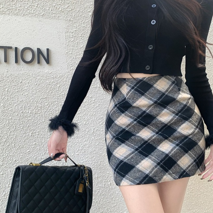 Chân váy dạ Beyo chân kẻ caro chân váy dáng dài cạp khoá xẻ tà cao cấp T010 | BigBuy360 - bigbuy360.vn