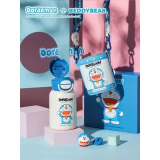 Bình giữ nhiệt trẻ em Beddybear 600ml Doraemon 1 nắp 2 chức năng ống hút và uống trực tiếp inox 316 tráng gương cao cấp