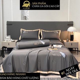 Bộ chăn ga giường gối đệm lụa markcross 5 món drap giường cao cấp bo chun drap