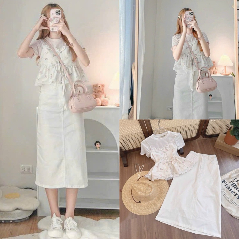 Set 3 món áo 2d + chân váy kaki 🎀