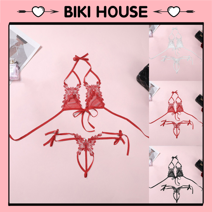 Đồ lót nữ cột dây phối hoa mền mịn xuyên thấu gợi cảm set nội y lọt khe đen đỏ trắng quyến rũ BIKI HOUSE T311 - TPHCM
