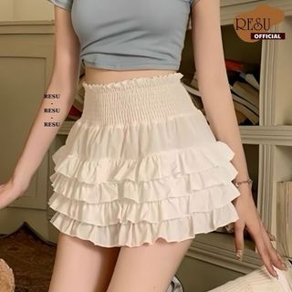 Chân váy xếp li 4 tầng xoè dáng ngắn,chân váy chữ a lưng cao phồng trắng đen resu