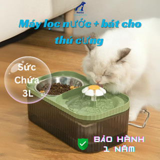 Máy lọc nước cho mèo NatSu Pet đài phun nước uông kết hợp bát ăn cho thú cưng dung tích 3L
