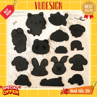 Sticker dán vải, sticker ủi thêu quần áo, balo màu đen hình mèo thỏ gấu dễ thương black vudesign