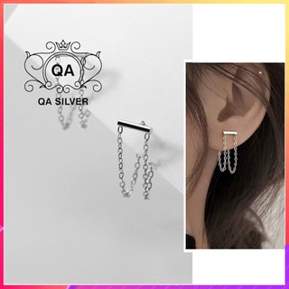 Khuyên tai bạc 925 thanh ngang phối xích bông nữ s925 layer silver earrings qa silver ea240505