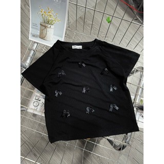 áo croptop tay ngắn đính nhiều nơ ngắn xinh xắn ảnh thật