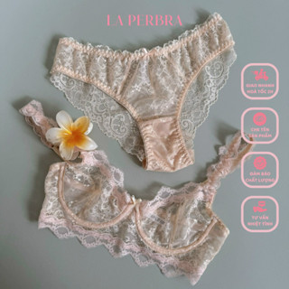 Bộ Đồ Lót Ren Nữ Quyến Rũ LA PERBRA Áo Bra Ren Có Gọng Không Lót Sexy - Vera Da Viền Hồng