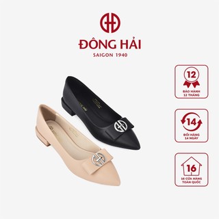 Giày búp bê nữ đông hải phối nơ mũi nhọn gót vuông 3cm - g5826