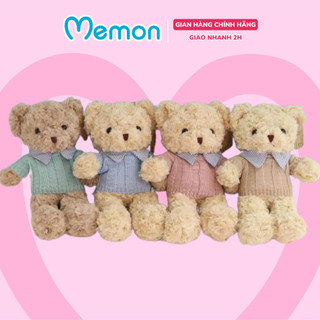 Gấu bông teddy head tales lông xoắn cổ kẻ nhồi bông gòn mềm mịn cao cấp memon