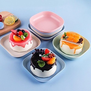 Set 8 dĩa vuông lúa mạch chất liệu nhựa lúa mạch an toàn sức khỏe, đĩa lúa mạch nhiều màu