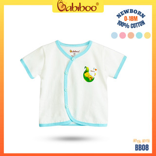Áo sơ sinh BABIBOO áo sơ sinh ngắn tay vải cotton mềm mại cổ tim viền màu (3kg-12kg)- BB08