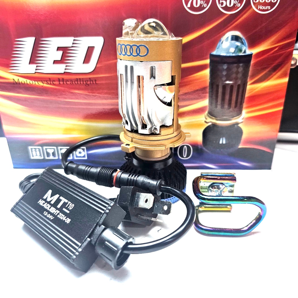 Bi cầu mini T10 trợ pha laser mắt ếch chân H4 chính hãng