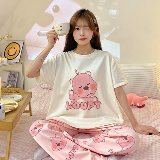 Đồ Bộ Thun  Quảng Châu , Pijama Quần Dài , Đồ Mặc Ở Nhà Họa Tiết Hoạt Hình Dễ Thương , mẫu mã đa dạng , giá diệt