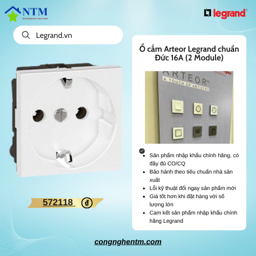 Ổ cắm Arteor Legrand chuẩn Đức 16A (2 Module)